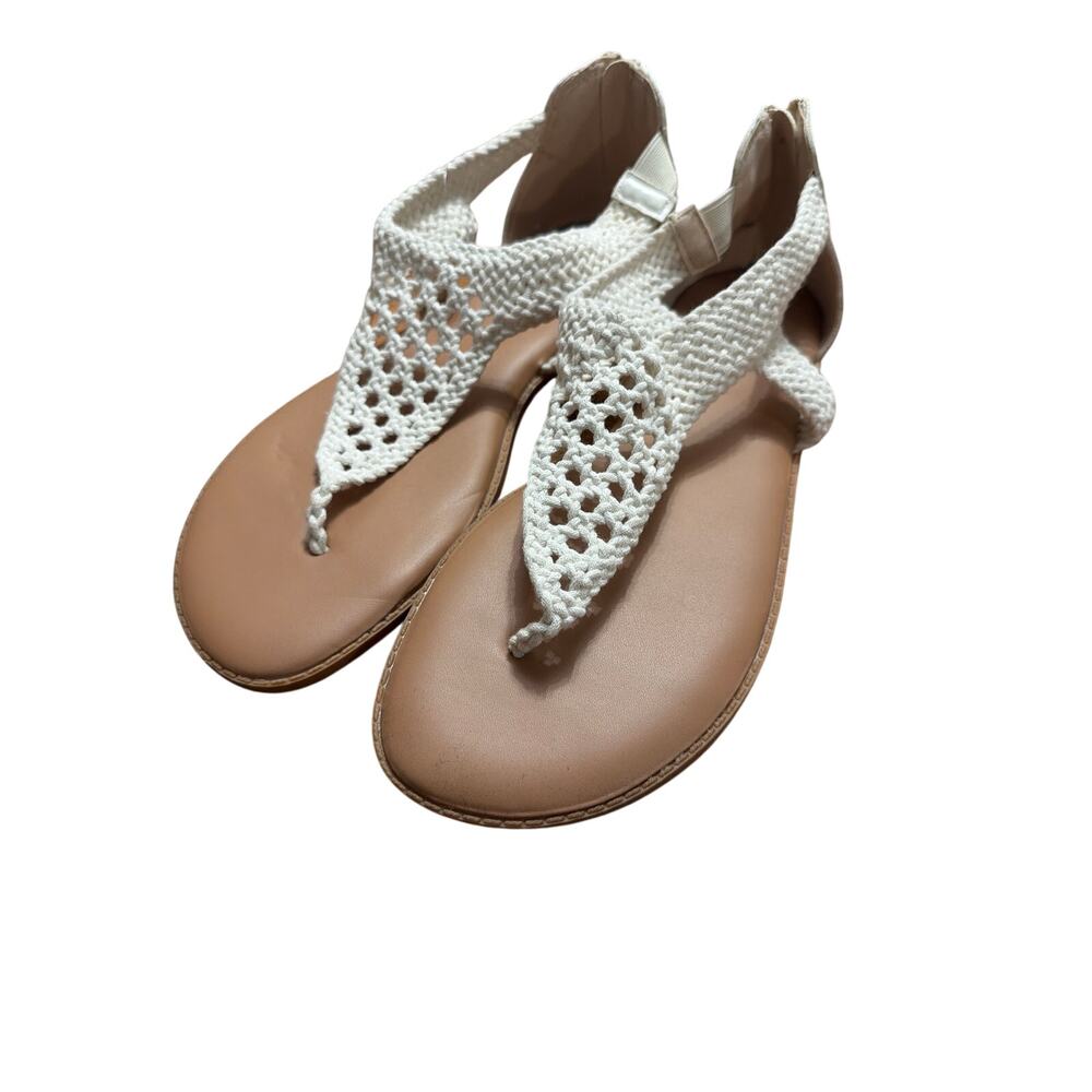 Torrid Women's White Crochet T-Strap Crochet Sandal Size 10.5 10 1/2 Wide WW New
